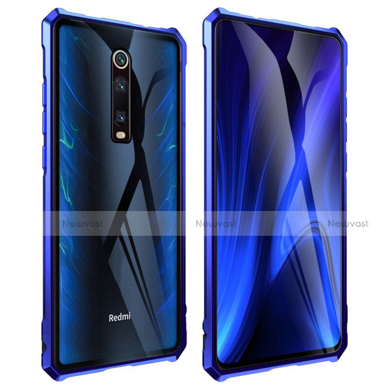 Luxury Aluminum Metal Frame Mirror Cover Case 360 Degrees T01 for Xiaomi Mi 9T Pro Blue