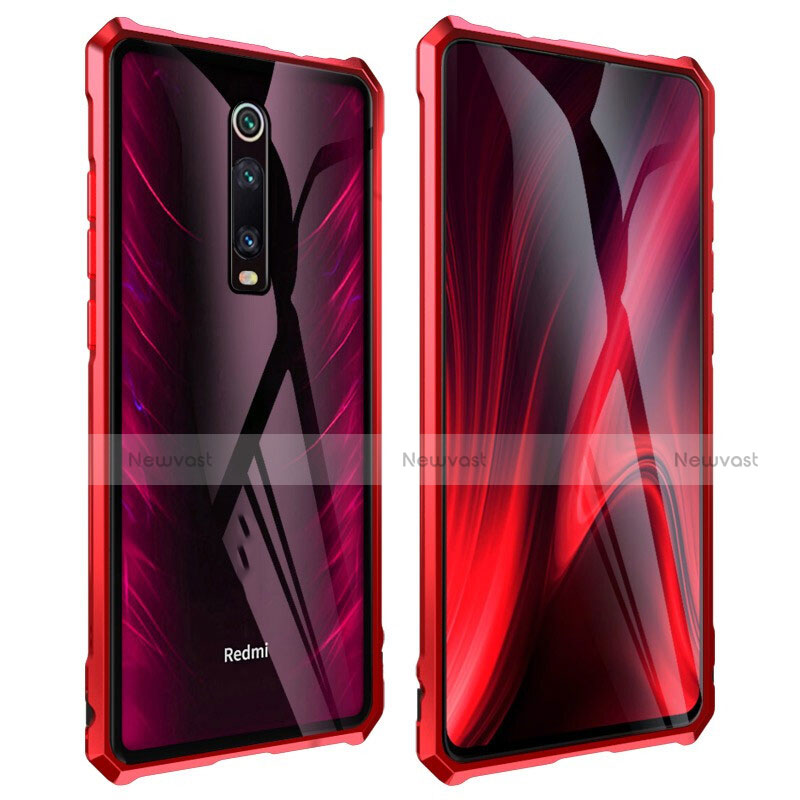 Luxury Aluminum Metal Frame Mirror Cover Case 360 Degrees T01 for Xiaomi Mi 9T Red