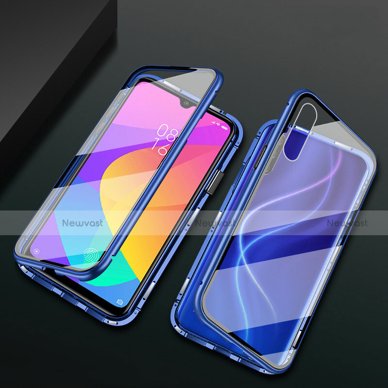 Luxury Aluminum Metal Frame Mirror Cover Case 360 Degrees T01 for Xiaomi Mi A3 Blue