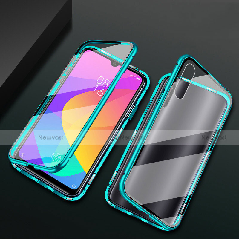 Luxury Aluminum Metal Frame Mirror Cover Case 360 Degrees T01 for Xiaomi Mi A3 Cyan