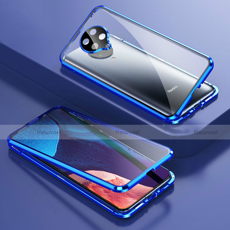 Luxury Aluminum Metal Frame Mirror Cover Case 360 Degrees T01 for Xiaomi Poco F2 Pro Blue