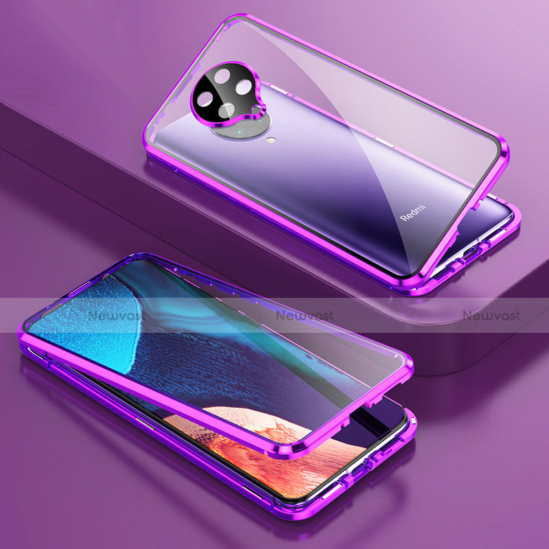 Luxury Aluminum Metal Frame Mirror Cover Case 360 Degrees T01 for Xiaomi Redmi K30 Pro 5G Purple