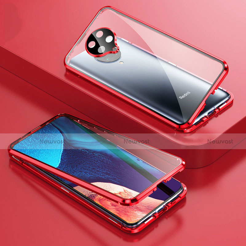 Luxury Aluminum Metal Frame Mirror Cover Case 360 Degrees T01 for Xiaomi Redmi K30 Pro Zoom Red