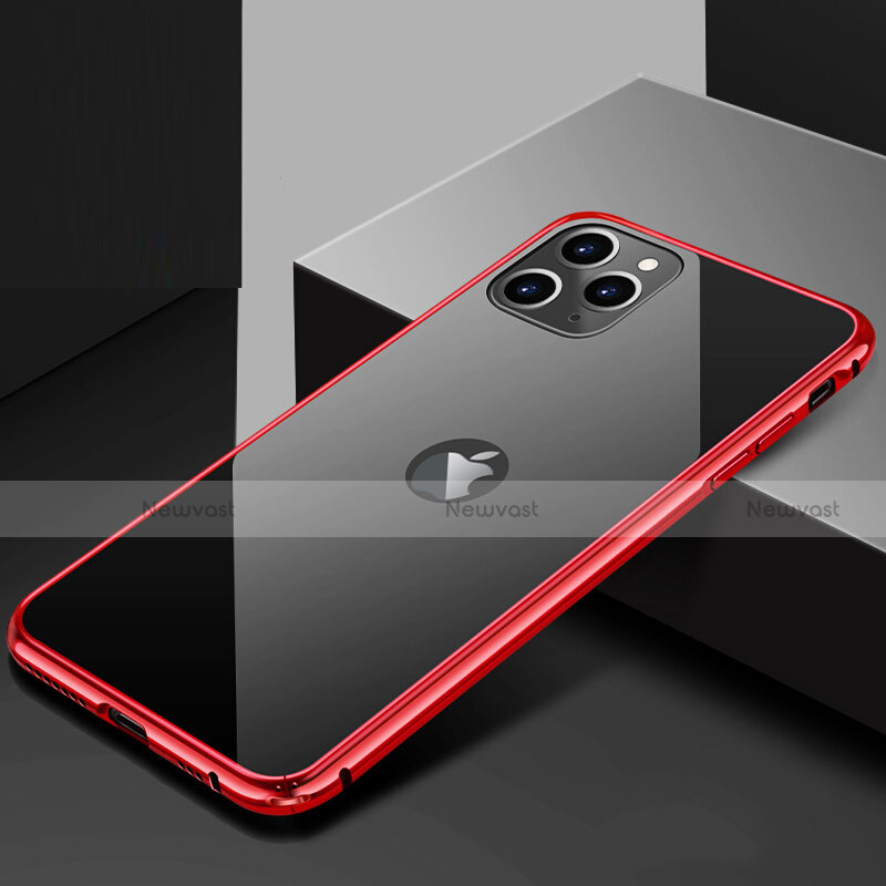 Luxury Aluminum Metal Frame Mirror Cover Case 360 Degrees T02 for Apple iPhone 11 Pro Red and Black