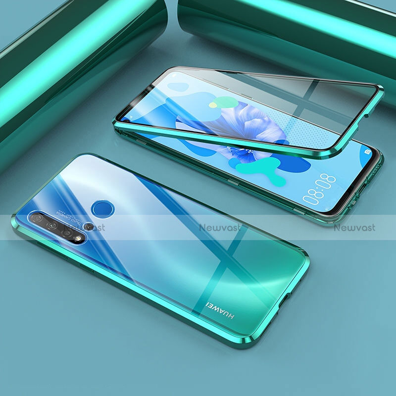 Luxury Aluminum Metal Frame Mirror Cover Case 360 Degrees T02 for Huawei Nova 5i Cyan