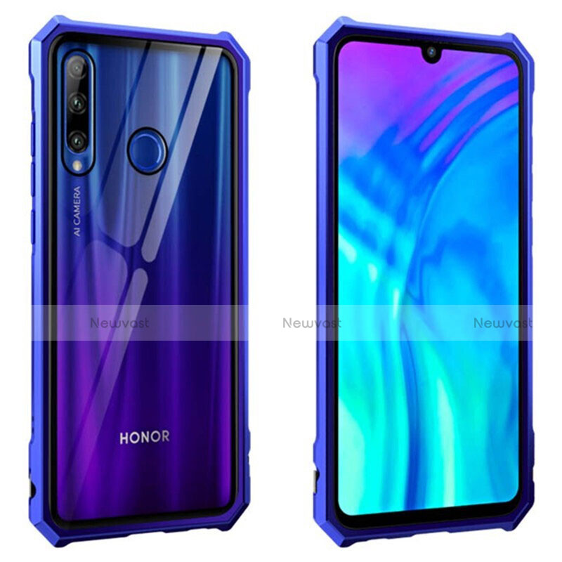 Luxury Aluminum Metal Frame Mirror Cover Case 360 Degrees T02 for Huawei P Smart+ Plus (2019) Blue
