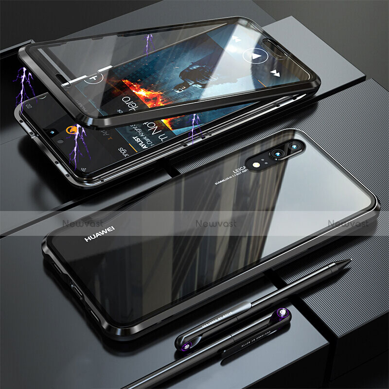 Luxury Aluminum Metal Frame Mirror Cover Case 360 Degrees T02 for Huawei P20 Black