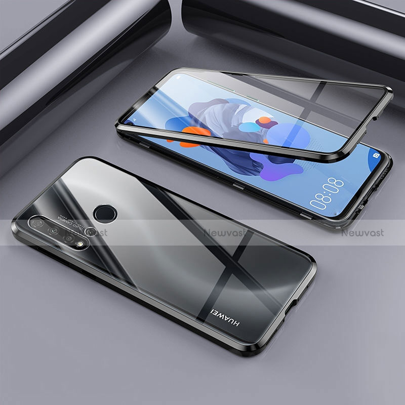 Luxury Aluminum Metal Frame Mirror Cover Case 360 Degrees T02 for Huawei P20 Lite (2019) Black