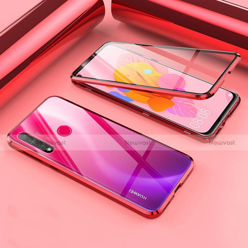 Luxury Aluminum Metal Frame Mirror Cover Case 360 Degrees T02 for Huawei P20 Lite (2019) Red