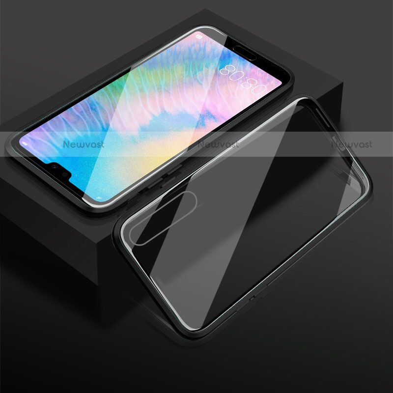 Luxury Aluminum Metal Frame Mirror Cover Case 360 Degrees T02 for Huawei P20 Pro Black