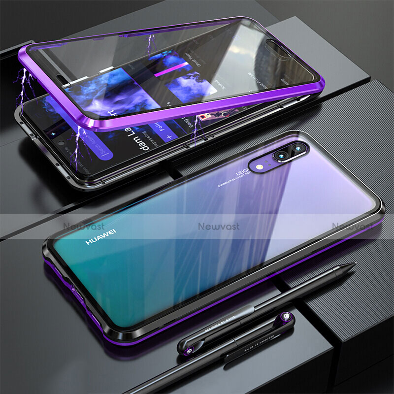 Luxury Aluminum Metal Frame Mirror Cover Case 360 Degrees T02 for Huawei P20 Purple