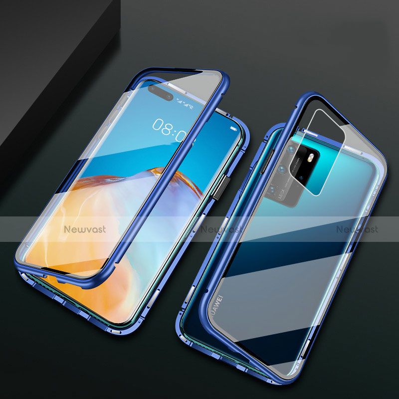 Luxury Aluminum Metal Frame Mirror Cover Case 360 Degrees T02 for Huawei P40 Pro Blue