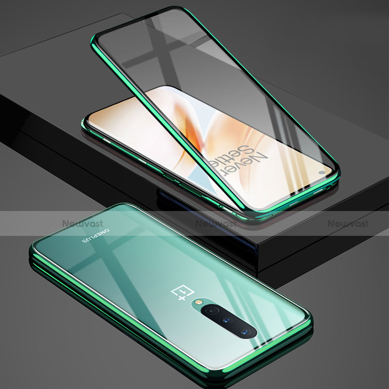 Luxury Aluminum Metal Frame Mirror Cover Case 360 Degrees T02 for OnePlus 8 Green