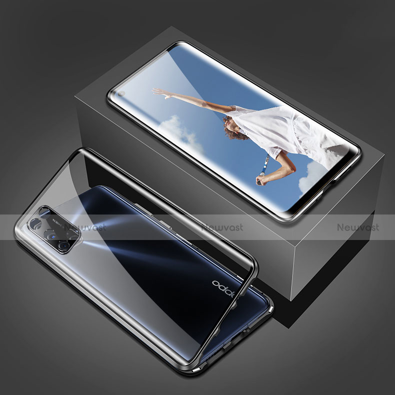 Luxury Aluminum Metal Frame Mirror Cover Case 360 Degrees T02 for Oppo A52 Black