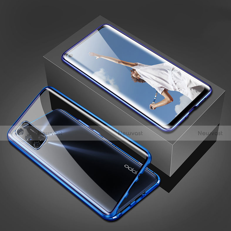 Luxury Aluminum Metal Frame Mirror Cover Case 360 Degrees T02 for Oppo A52 Blue