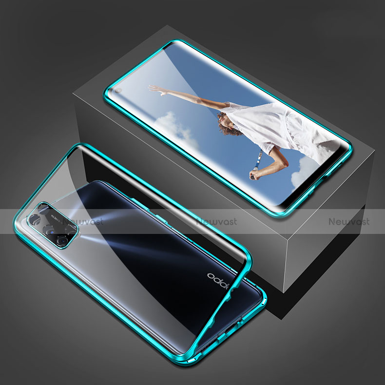 Luxury Aluminum Metal Frame Mirror Cover Case 360 Degrees T02 for Oppo A72 Green