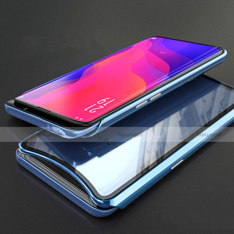 Luxury Aluminum Metal Frame Mirror Cover Case 360 Degrees T02 for Oppo Find X Blue