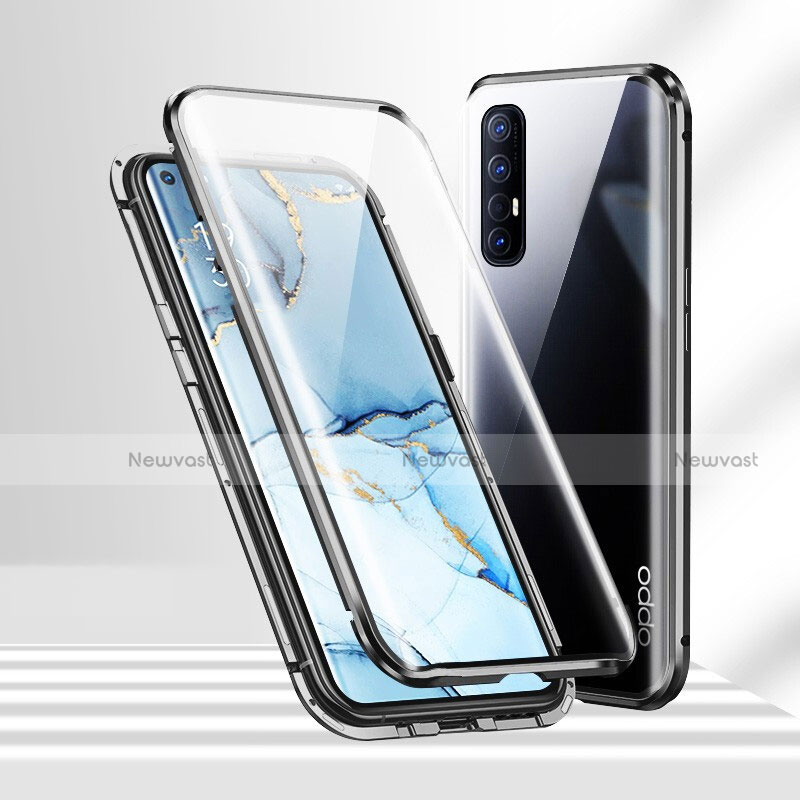 Luxury Aluminum Metal Frame Mirror Cover Case 360 Degrees T02 for Oppo Find X2 Neo Black