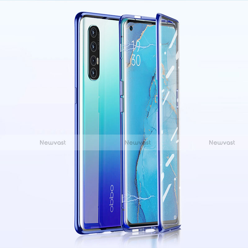 Luxury Aluminum Metal Frame Mirror Cover Case 360 Degrees T02 for Oppo Find X2 Neo Blue