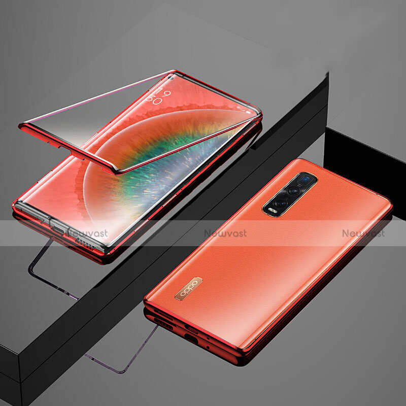 Luxury Aluminum Metal Frame Mirror Cover Case 360 Degrees T02 for Oppo Find X2 Orange