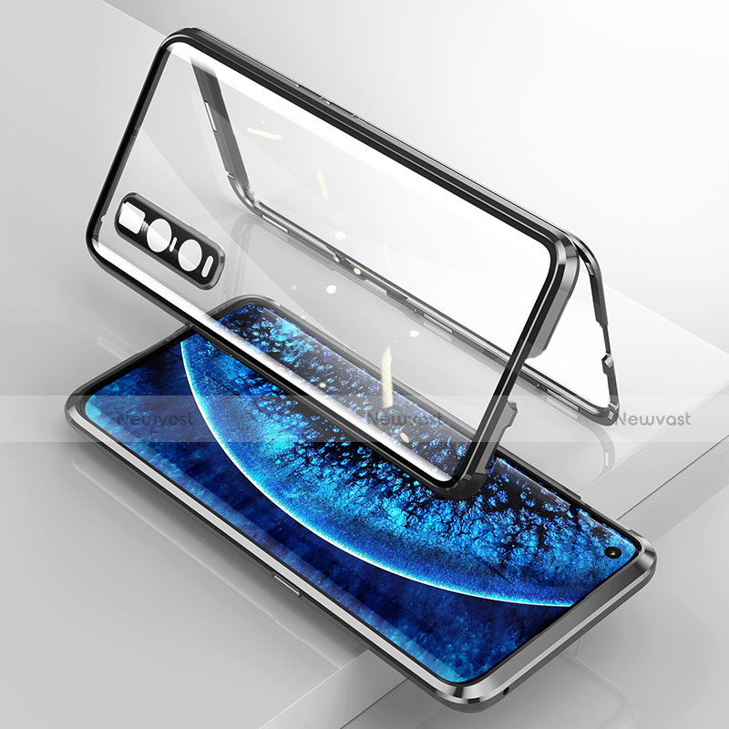 Luxury Aluminum Metal Frame Mirror Cover Case 360 Degrees T02 for Oppo Find X2 Pro Black