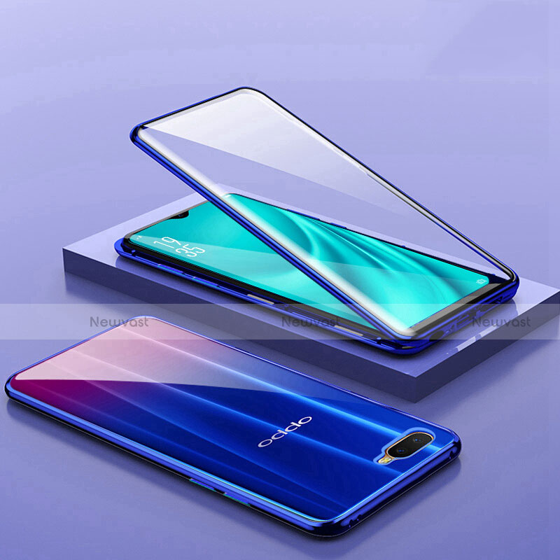 Luxury Aluminum Metal Frame Mirror Cover Case 360 Degrees T02 for Oppo K1 Blue