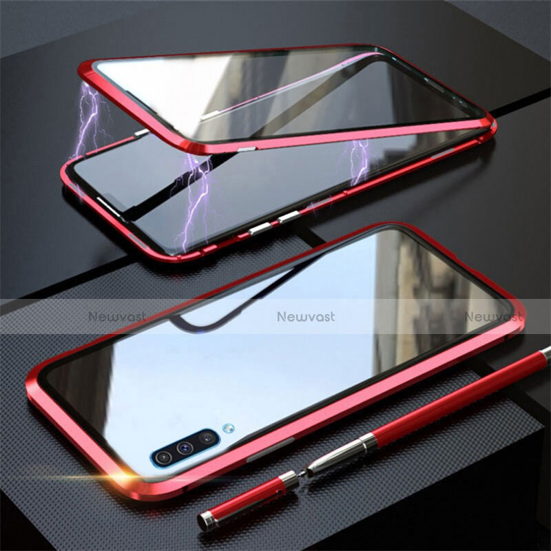 Luxury Aluminum Metal Frame Mirror Cover Case 360 Degrees T02 for Samsung Galaxy A70S Red