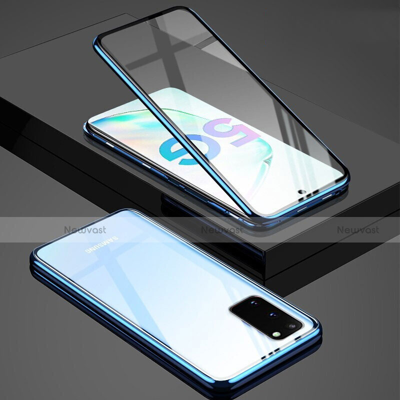 Luxury Aluminum Metal Frame Mirror Cover Case 360 Degrees T02 for Samsung Galaxy S20 Blue