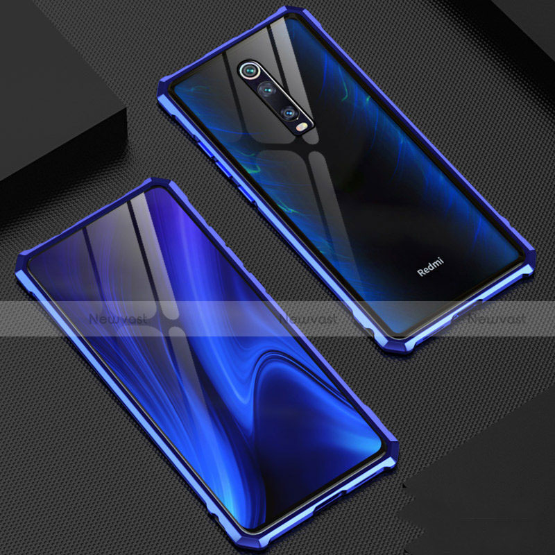 Luxury Aluminum Metal Frame Mirror Cover Case 360 Degrees T02 for Xiaomi Mi 9T Blue