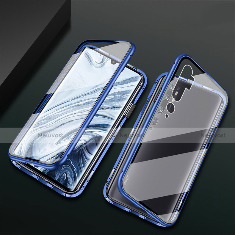 Luxury Aluminum Metal Frame Mirror Cover Case 360 Degrees T02 for Xiaomi Mi Note 10 Blue