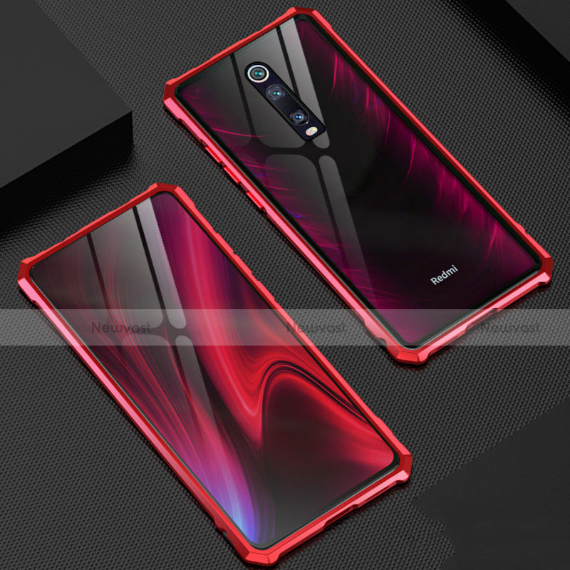 Luxury Aluminum Metal Frame Mirror Cover Case 360 Degrees T02 for Xiaomi Redmi K20 Pro Red