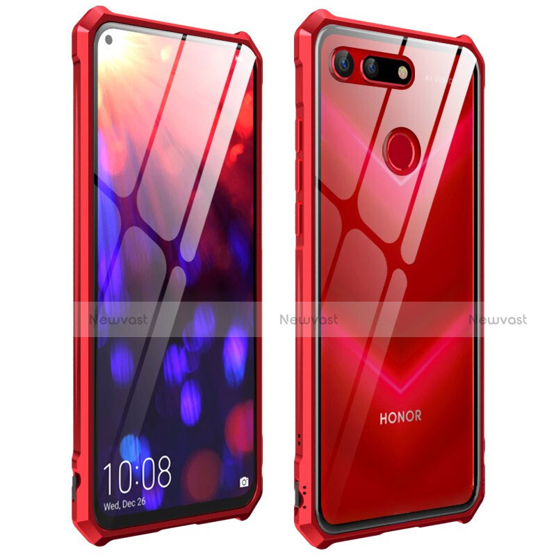 Luxury Aluminum Metal Frame Mirror Cover Case 360 Degrees T03 for Huawei Honor View 20 Red