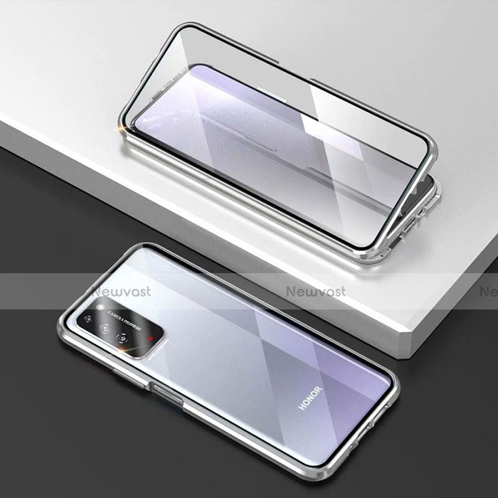 Luxury Aluminum Metal Frame Mirror Cover Case 360 Degrees T03 for Huawei Honor X10 5G Silver