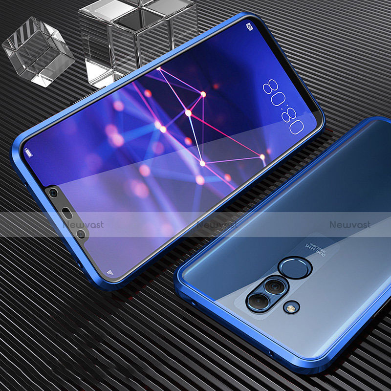 Luxury Aluminum Metal Frame Mirror Cover Case 360 Degrees T03 for Huawei Mate 20 Lite Blue