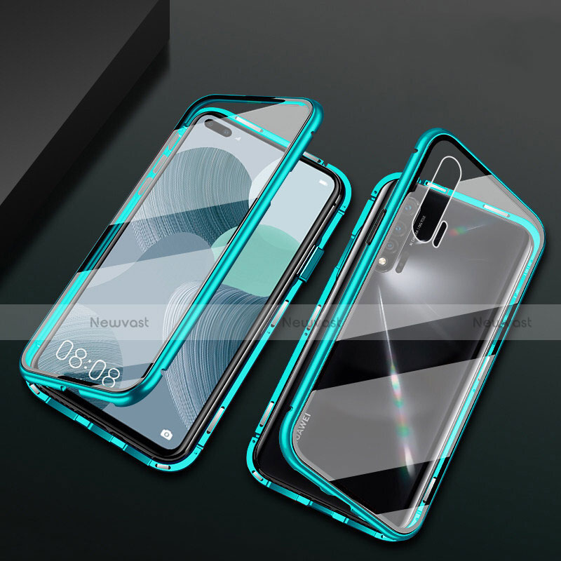 Luxury Aluminum Metal Frame Mirror Cover Case 360 Degrees T03 for Huawei Nova 6 5G Cyan