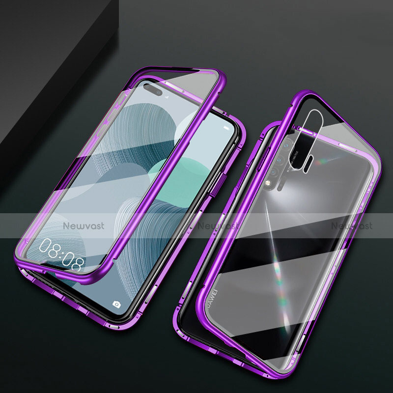 Luxury Aluminum Metal Frame Mirror Cover Case 360 Degrees T03 for Huawei Nova 6 5G Purple