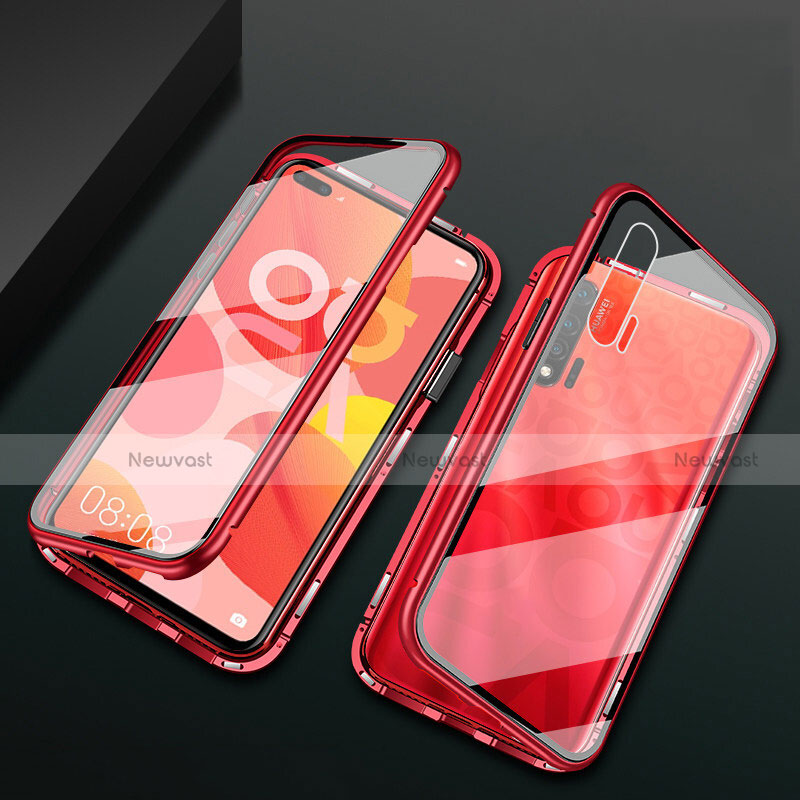 Luxury Aluminum Metal Frame Mirror Cover Case 360 Degrees T03 for Huawei Nova 6 5G Red