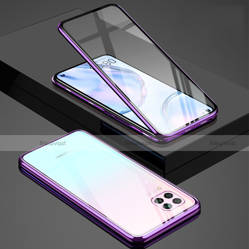 Luxury Aluminum Metal Frame Mirror Cover Case 360 Degrees T03 for Huawei Nova 6 SE Purple