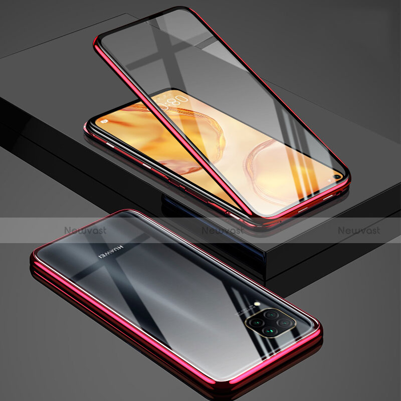 Luxury Aluminum Metal Frame Mirror Cover Case 360 Degrees T03 for Huawei Nova 6 SE Red