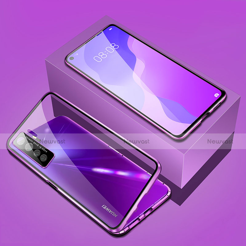 Luxury Aluminum Metal Frame Mirror Cover Case 360 Degrees T03 for Huawei P40 Lite 5G Purple