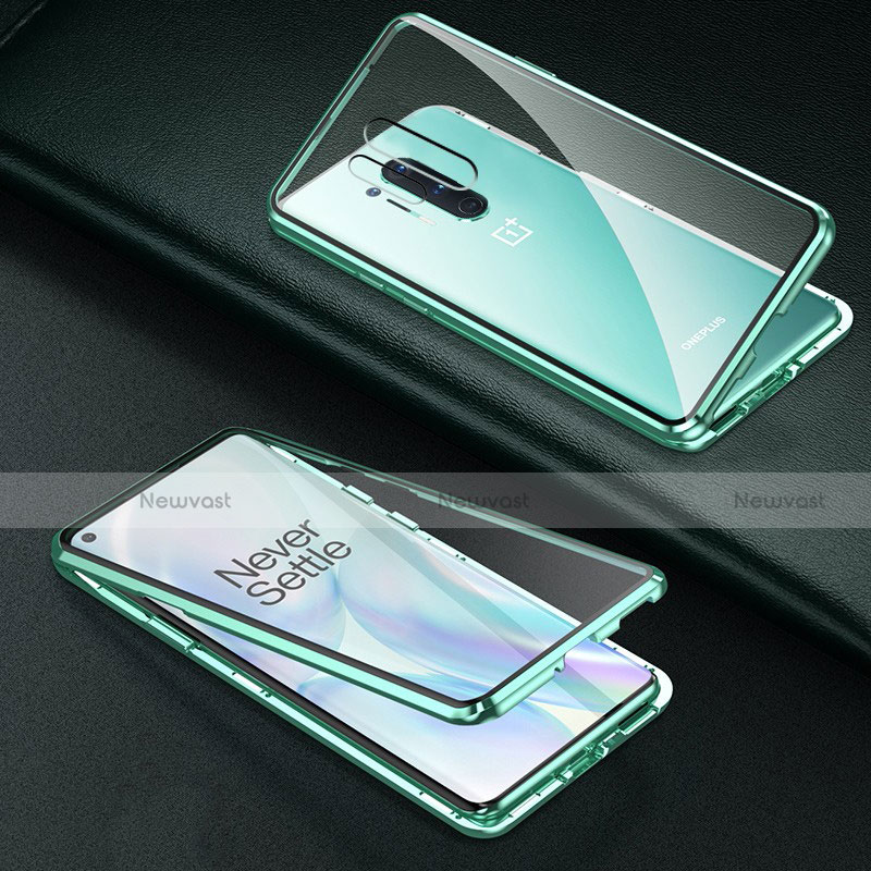 Luxury Aluminum Metal Frame Mirror Cover Case 360 Degrees T03 for OnePlus 8 Pro Green