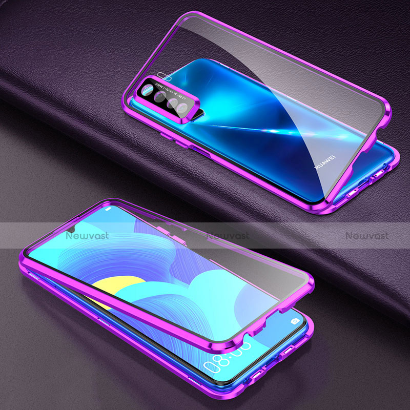 Luxury Aluminum Metal Frame Mirror Cover Case 360 Degrees T03 for Oppo F15 Purple