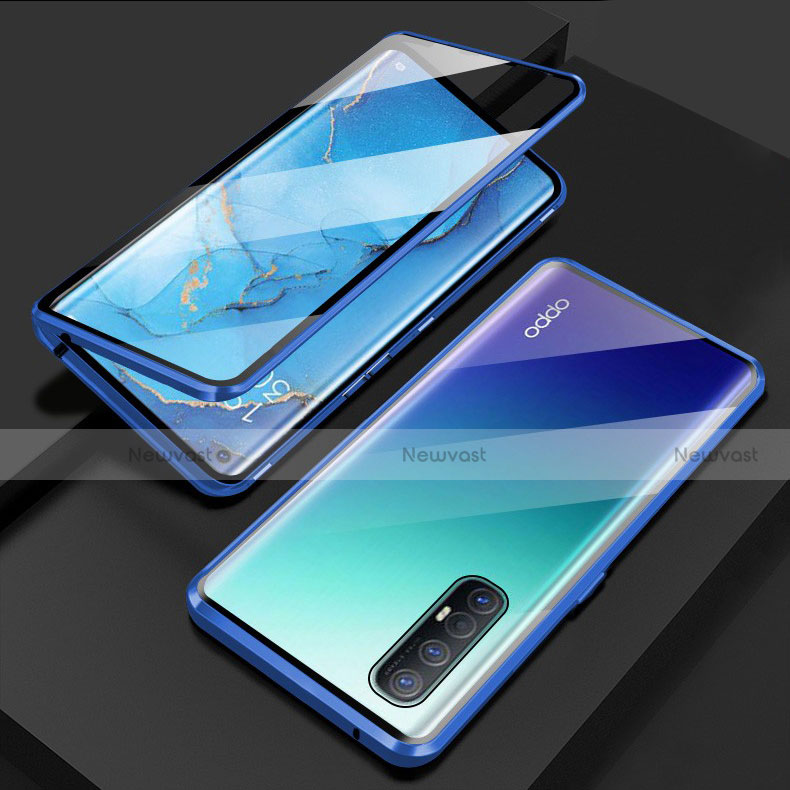 Luxury Aluminum Metal Frame Mirror Cover Case 360 Degrees T03 for Oppo Find X2 Neo Blue