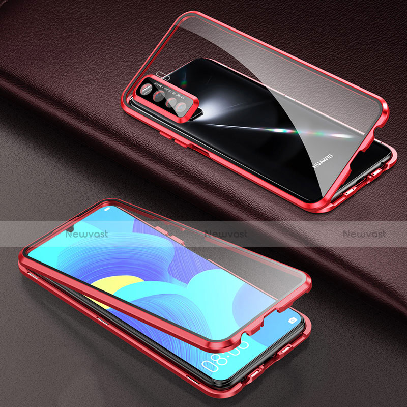 Luxury Aluminum Metal Frame Mirror Cover Case 360 Degrees T03 for Oppo K7 5G Red