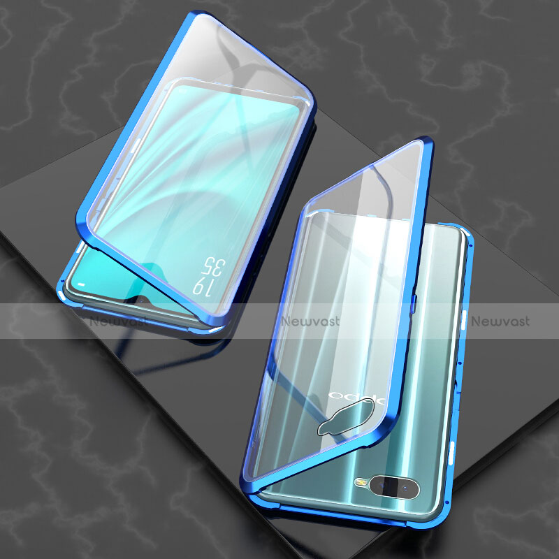 Luxury Aluminum Metal Frame Mirror Cover Case 360 Degrees T03 for Oppo R15X Blue