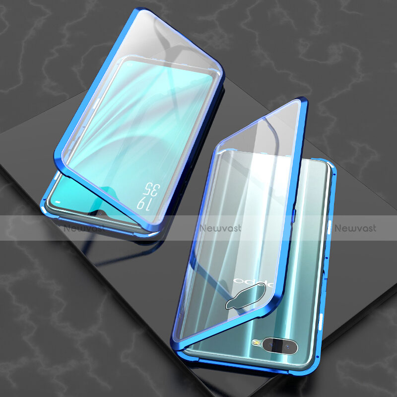 Luxury Aluminum Metal Frame Mirror Cover Case 360 Degrees T03 for Oppo R17 Neo Blue