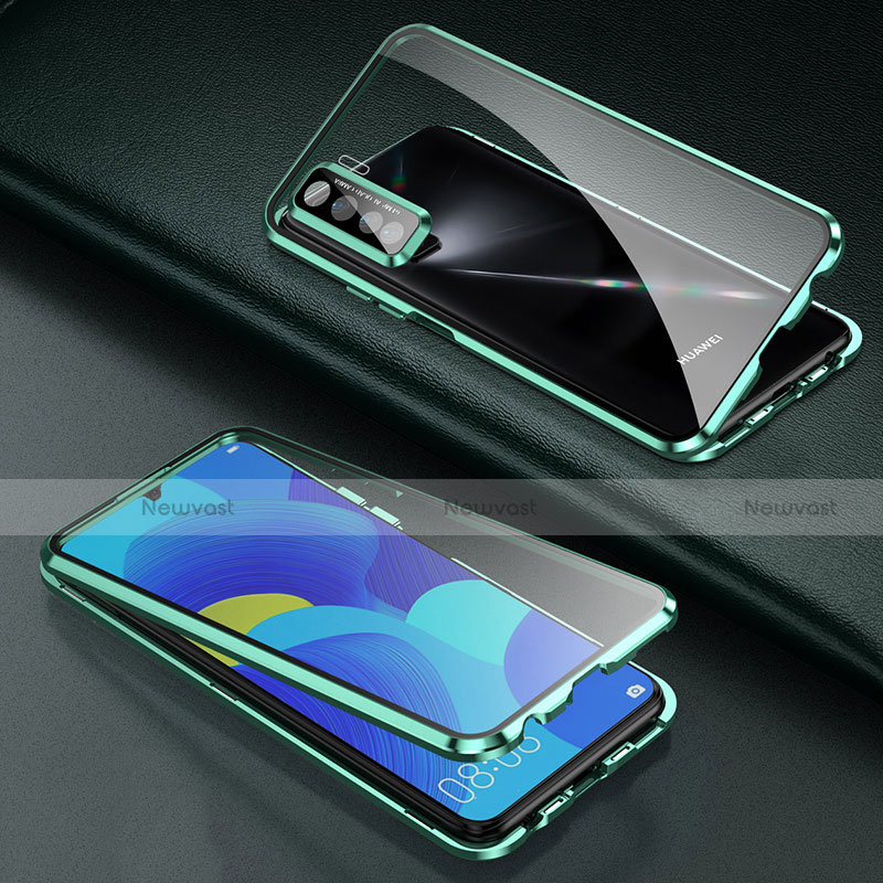 Luxury Aluminum Metal Frame Mirror Cover Case 360 Degrees T03 for Oppo Reno3 Green