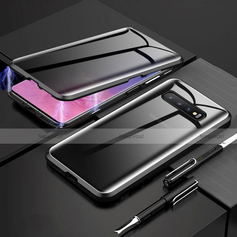 Luxury Aluminum Metal Frame Mirror Cover Case 360 Degrees T03 for Samsung Galaxy S10 Plus Black