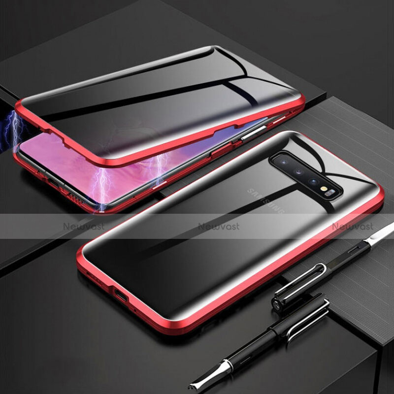 Luxury Aluminum Metal Frame Mirror Cover Case 360 Degrees T03 for Samsung Galaxy S10 Plus Red