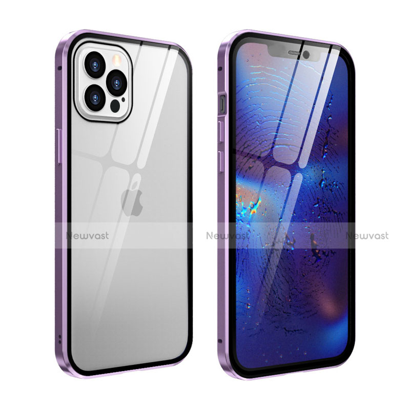 Luxury Aluminum Metal Frame Mirror Cover Case 360 Degrees T04 for Apple iPhone 12 Pro Max Clove Purple